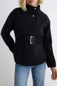 TRENDYOLMİLLA Black High Neck Arched Mono Closure Regular Midi Bowl Overcoat - Image 4