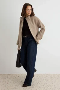 TRENDYOLMİLLA Mink High Neck Arched Mono Closure Regular Midi Bowl Overcoat - Image 2