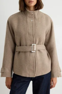 TRENDYOLMİLLA Mink High Neck Arched Mono Closure Regular Midi Bowl Overcoat - Image 3
