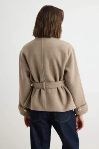 TRENDYOLMİLLA Mink High Neck Arched Mono Closure Regular Midi Bowl Overcoat - Image 4