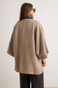 TRENDYOLMİLLA Mink Collar Faux Leather Detailed Mono Closure Pelerin Midi Woolly Overcoat - Image 5