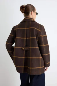 TRENDYOLMİLLA Brown Plaid Patterned Oversized Mono Closure Midi Bowl Overcoat - Image 4