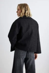 TRENDYOLMİLLA Black Buklet Shawl Collar Oversized Mono Closure Short Overcoat - Image 6