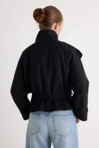 TRENDYOLMİLLA Black High Neck Arched Double breasted Kapama Oversized Short Bowl Overcoat - Image 5