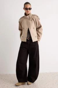 TRENDYOLMİLLA Mink High Neck Arched Double breasted Kapama Oversized Short Bowl Overcoat - Image 2