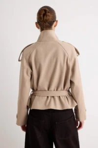 TRENDYOLMİLLA Mink High Neck Arched Double breasted Kapama Oversized Short Bowl Overcoat - Image 6