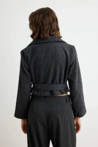 TRENDYOLMİLLA Anthracite Woolly Arched Oversized Double breasted Kapama Short Bowl Overcoat - Image 5
