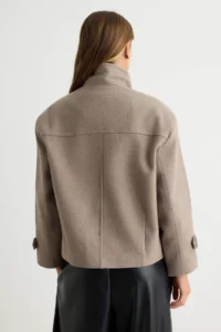 TRENDYOLMİLLA Mink High Neck Asymmetric Kapama Oversized Woolly Short Overcoat - Image 4