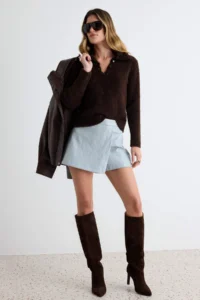 TRENDYOLMİLLA Brown Collar Fur Appearance Boucle Thread Knitwear Sweater - Image 2