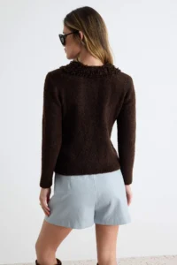 TRENDYOLMİLLA Brown Collar Fur Appearance Boucle Thread Knitwear Sweater - Image 4