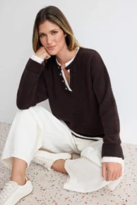 TRENDYOLMİLLA Brown Soft textured Double Collar Detailed Oversized Knitwear Sweater - Image 2