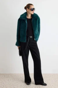 TRENDYOLMİLLA Green Regular Pattern Faux Fur Coat - Image 3