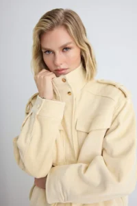 TRENDYOLMİLLA Beige Oversized Pattern Suede Coat - Image 3