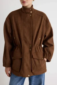 TRENDYOLMİLLA Brown Oversized Pattern Suede Jacket Coat - Image 4