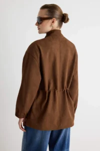 TRENDYOLMİLLA Brown Oversized Pattern Suede Jacket Coat - Image 5