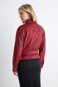 TRENDYOLMİLLA Burgundy Regular Pattern Belt Detailed Suede Jacket Coat - Image 5