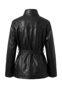 TRENDYOLMİLLA Black Regular Pattern Belt Detailed Faux Leather Jacket Coat - Image 8