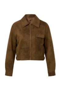 TRENDYOLMİLLA Black Regular Pattern Wash Effect Suede Biker Jacket Coat - Image 6