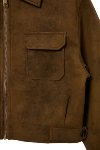 TRENDYOLMİLLA Black Regular Pattern Wash Effect Suede Biker Jacket Coat - Image 7