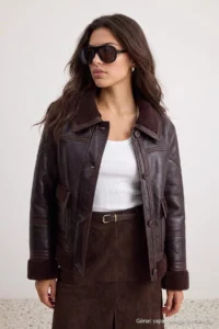 TRENDYOLMİLLA Dark Brown Regular Pattern Plush Coat - Image 3