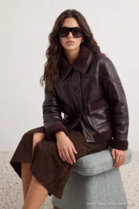TRENDYOLMİLLA Dark Brown Regular Pattern Plush Coat - Image 6