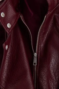 TRENDYOLMİLLA Burgundy Oversized Pattern Stand Collar Faux Leather Bomber Jacket Jacket Coat - Image 7
