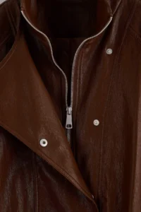 TRENDYOLMİLLA Brown Oversized Pattern Beli Adjustable Faux Leather Jacket Coat - Image 7