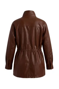 TRENDYOLMİLLA Brown Oversized Pattern Beli Adjustable Faux Leather Jacket Coat - Image 8
