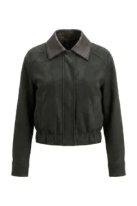 TRENDYOLMİLLA Black Regular Pattern Leather Collar Suede Bomber Jacket Jacket Coat - Image 6
