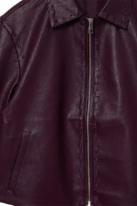 TRENDYOLMİLLA Burgundy Regular Pattern Sewing Detailed Faux Leather Jacket Coat - Image 2