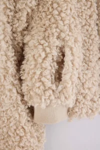 TRENDYOLMİLLA Beige Oversized Pattern Plush Fur Elastic Waist Bomber Jacket Coat - Image 8