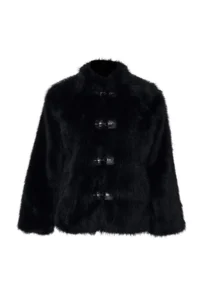 TRENDYOLMİLLA Black Oversized Pattern Faux Fur Coat - Image 6