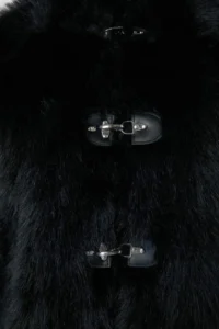 TRENDYOLMİLLA Black Oversized Pattern Faux Fur Coat - Image 7