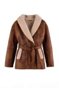 TRENDYOLMİLLA Brown Oversized Pattern Shawl Collar Plush Detailed Coat