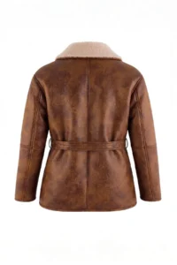 TRENDYOLMİLLA Brown Oversized Pattern Shawl Collar Plush Detailed Coat - Image 3