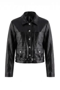 TRENDYOLMİLLA Black Regular Pattern Metal buttoned Arched Faux Leather Coat