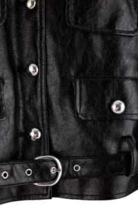 TRENDYOLMİLLA Black Regular Pattern Metal buttoned Arched Faux Leather Coat - Image 2