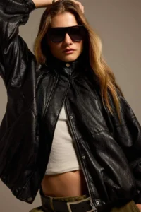 TRENDYOLMİLLA Black Oversized Pattern Soft Faux Leather Coat