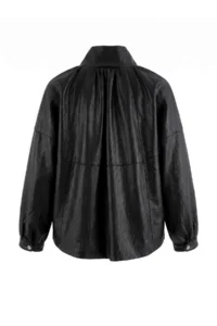 TRENDYOLMİLLA Black Oversized Pattern Soft Faux Leather Coat - Image 9