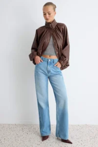 TRENDYOLMİLLA Brown Oversized Pattern Soft Faux Leather Coat - Image 2