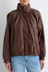 TRENDYOLMİLLA Brown Oversized Pattern Soft Faux Leather Coat - Image 4