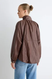 TRENDYOLMİLLA Brown Oversized Pattern Soft Faux Leather Coat - Image 5