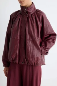TRENDYOLMİLLA Burgundy Oversized Pattern Soft Faux Leather Coat - Image 4