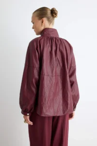 TRENDYOLMİLLA Burgundy Oversized Pattern Soft Faux Leather Coat - Image 5