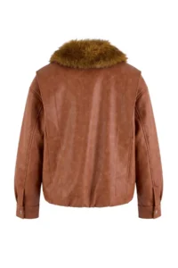 TRENDYOLMİLLA Brown Oversized Pattern Fur Collar Faux Leather Bomber Jacket Coat - Image 8