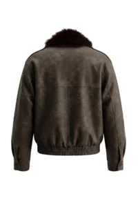 TRENDYOLMİLLA Khaki Oversized Pattern Fur Collar Vintage Effect Bomber Jacket Coat - Image 9