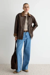 TRENDYOLMİLLA Dark Brown Regular Pattern Vintage Effect Velvet Collar Coat - Image 2