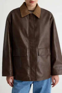 TRENDYOLMİLLA Dark Brown Regular Pattern Vintage Effect Velvet Collar Coat - Image 4