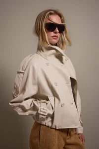 TRENDYOLMİLLA Stone Oversized Pattern High Neck Soft Faux Leather Jacket Coat