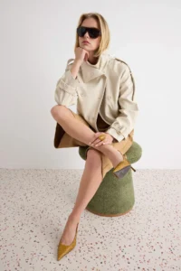 TRENDYOLMİLLA Stone Oversized Pattern High Neck Soft Faux Leather Jacket Coat - Image 2